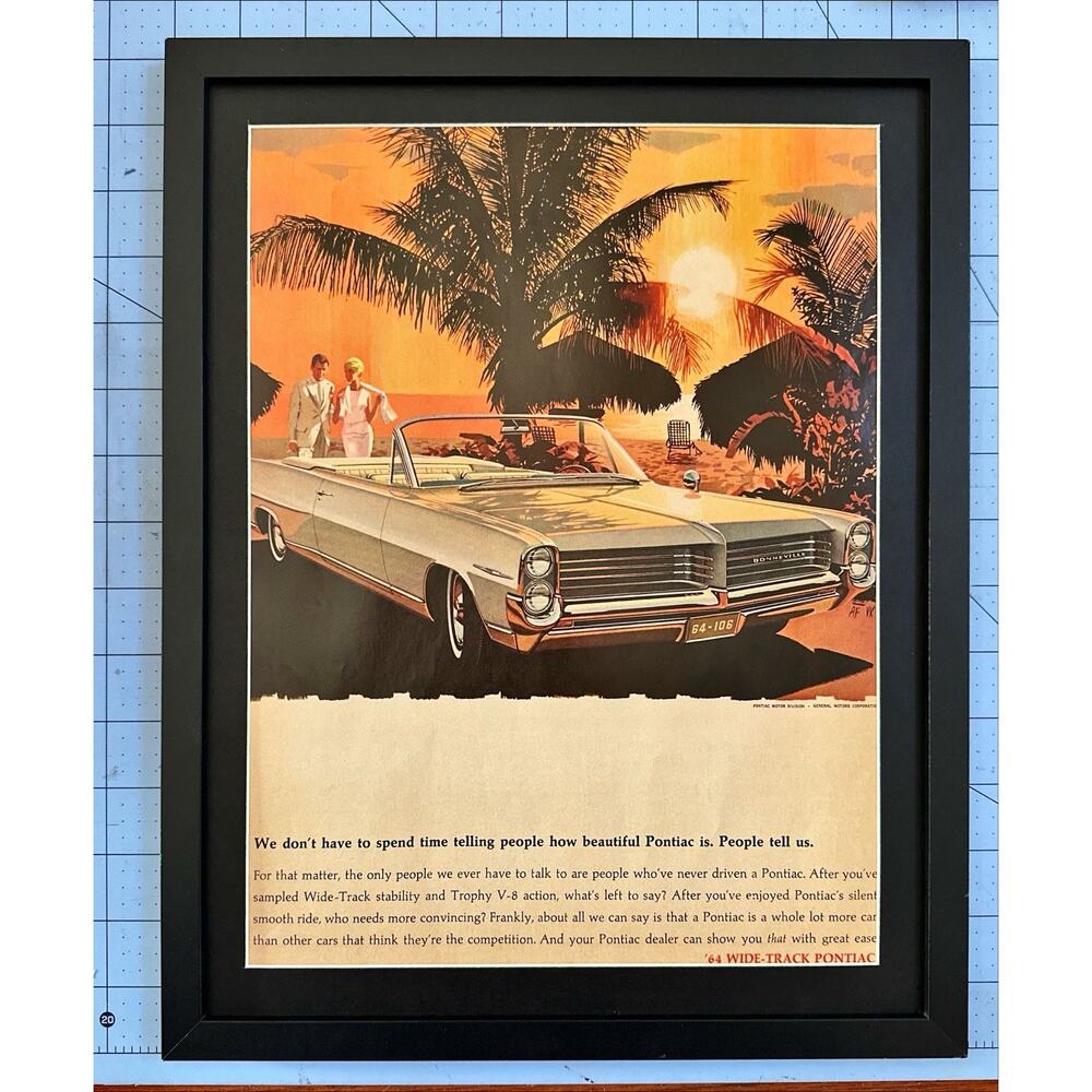 FRAMED 1964 Pontiac Bonneville Convertible Quick Wide Tracks Vintage Print Ad